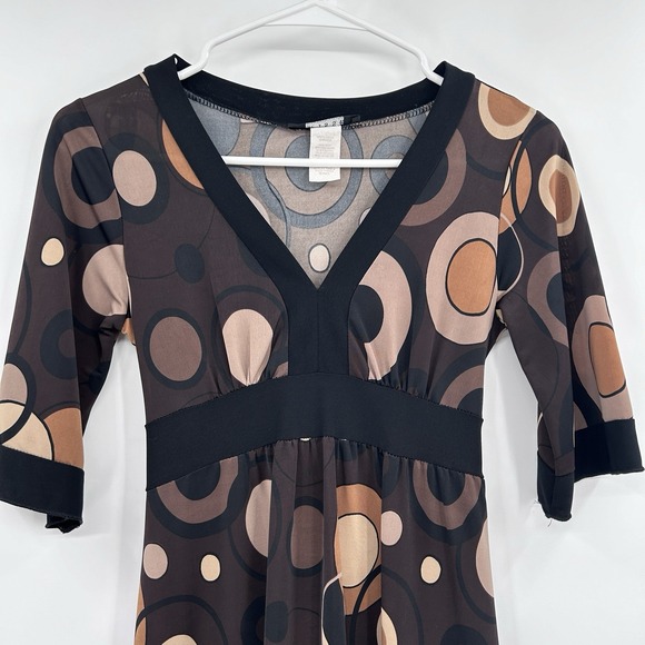 Vintage Wisse Womens Y2K Babydoll Retro Top Size Small Brown Geometric Mod 2000s - Picture 2 of 7